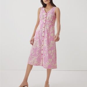 PACT canopy tropical palm linen organic cotton lilac pink midi dress size XL